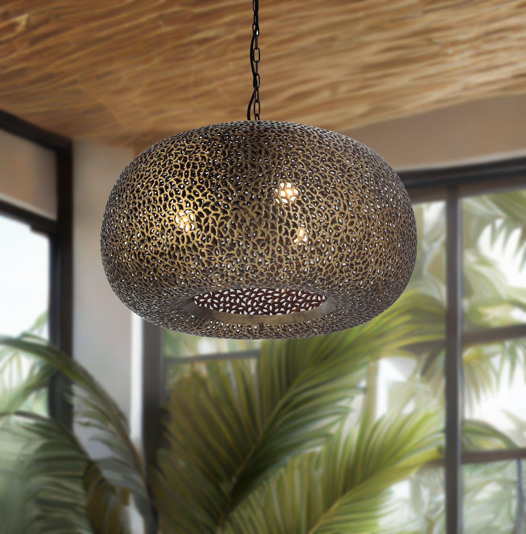 Image 7 Metropolitan Moradabad 3-Light 25.5-in Gilded Brass Pendant with Shade more views