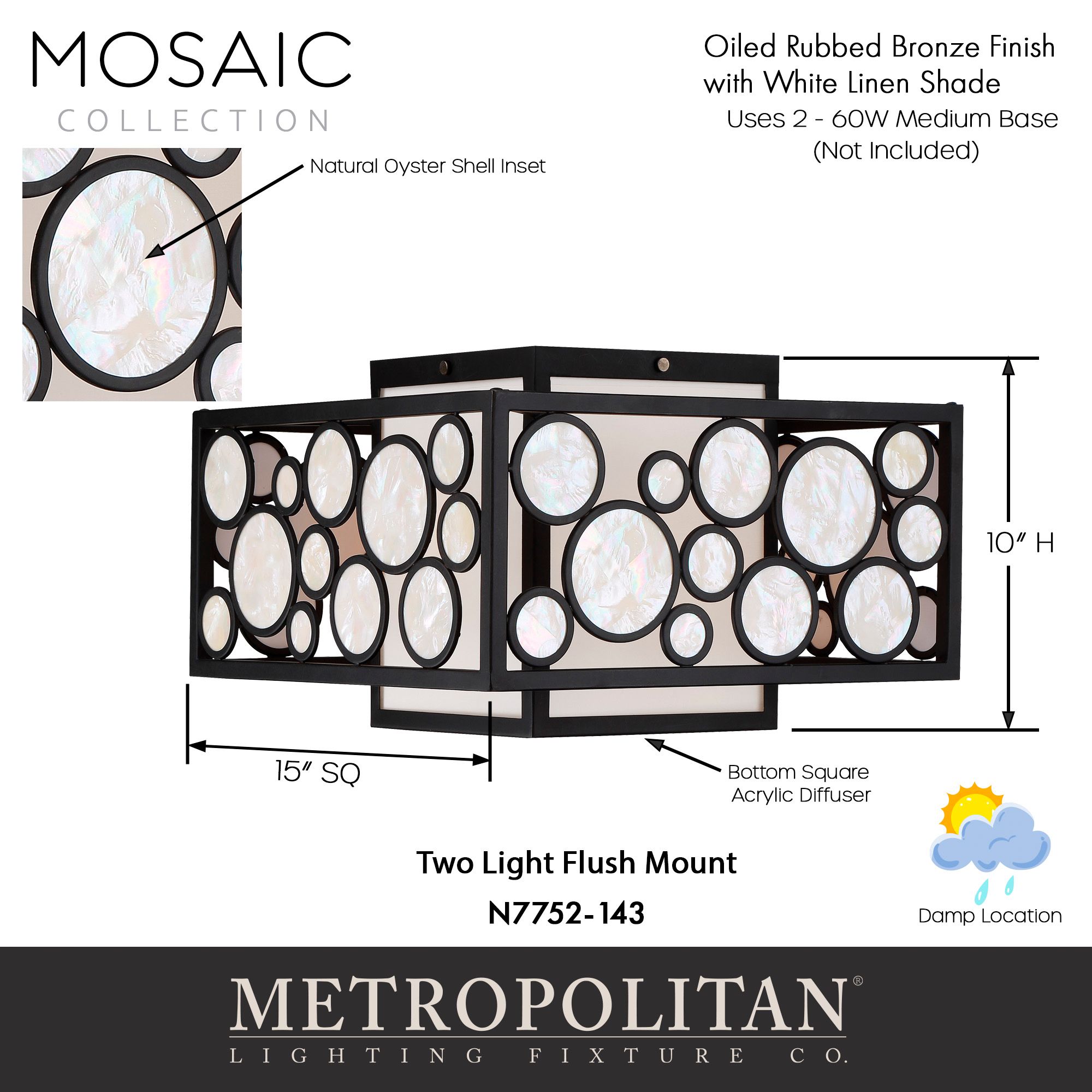 Image 4 Metropolitan Mosaic 2-Light Oil Rubbed Bronze Flush Mount more views