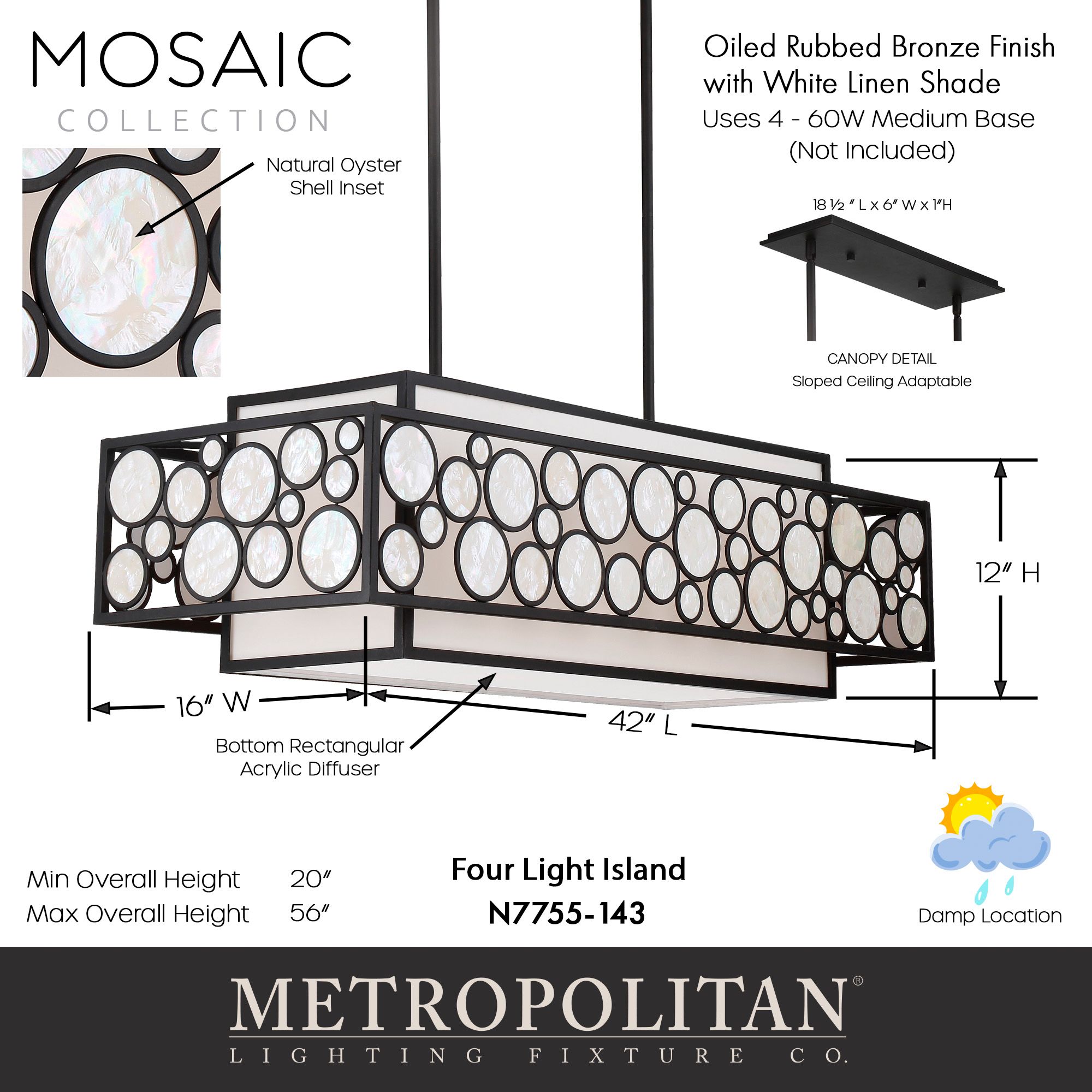 Image 6 Metropolitan Mosaic 4-Light Oil Rubbed Bronze Island Light more views