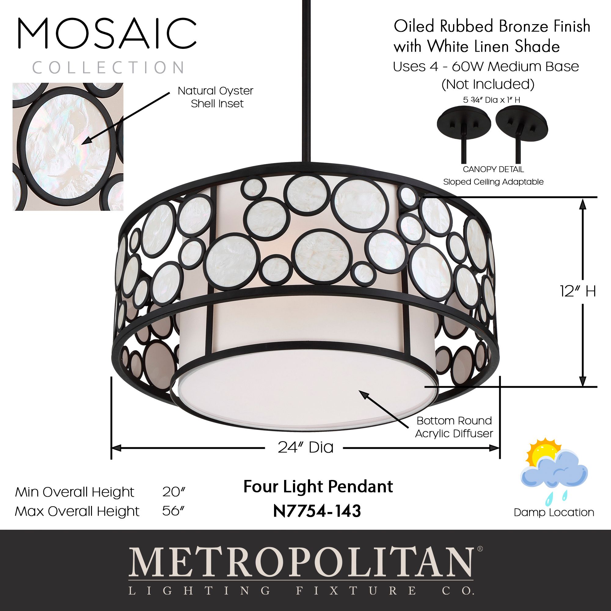 Image 5 Metropolitan Mosaic - 4 Light Oil Rubbed Bronze Pendant more views
