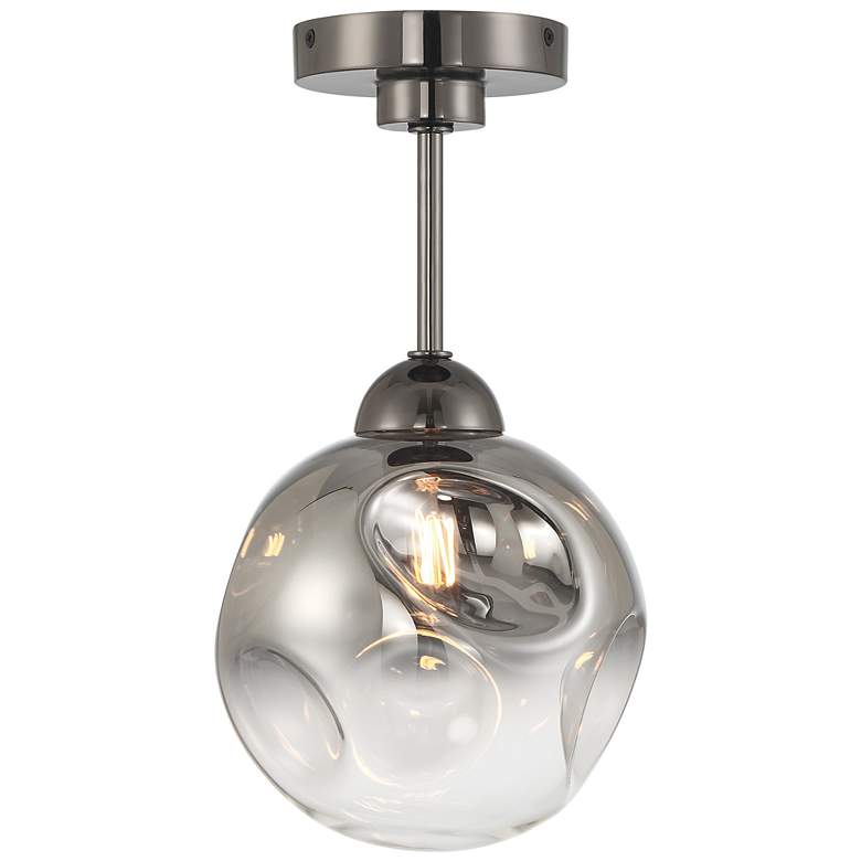 Image 1 Metropolitan Neveh 1-Light 8-in Gun Metal Semi-Flush with Grey Glass Shade