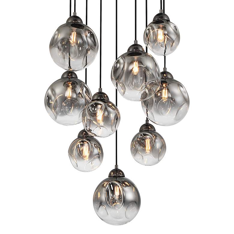 Image 2 Metropolitan Neveh 9-Light 23.63-in Gun Metal Pendant with Grey Glass Shade more views