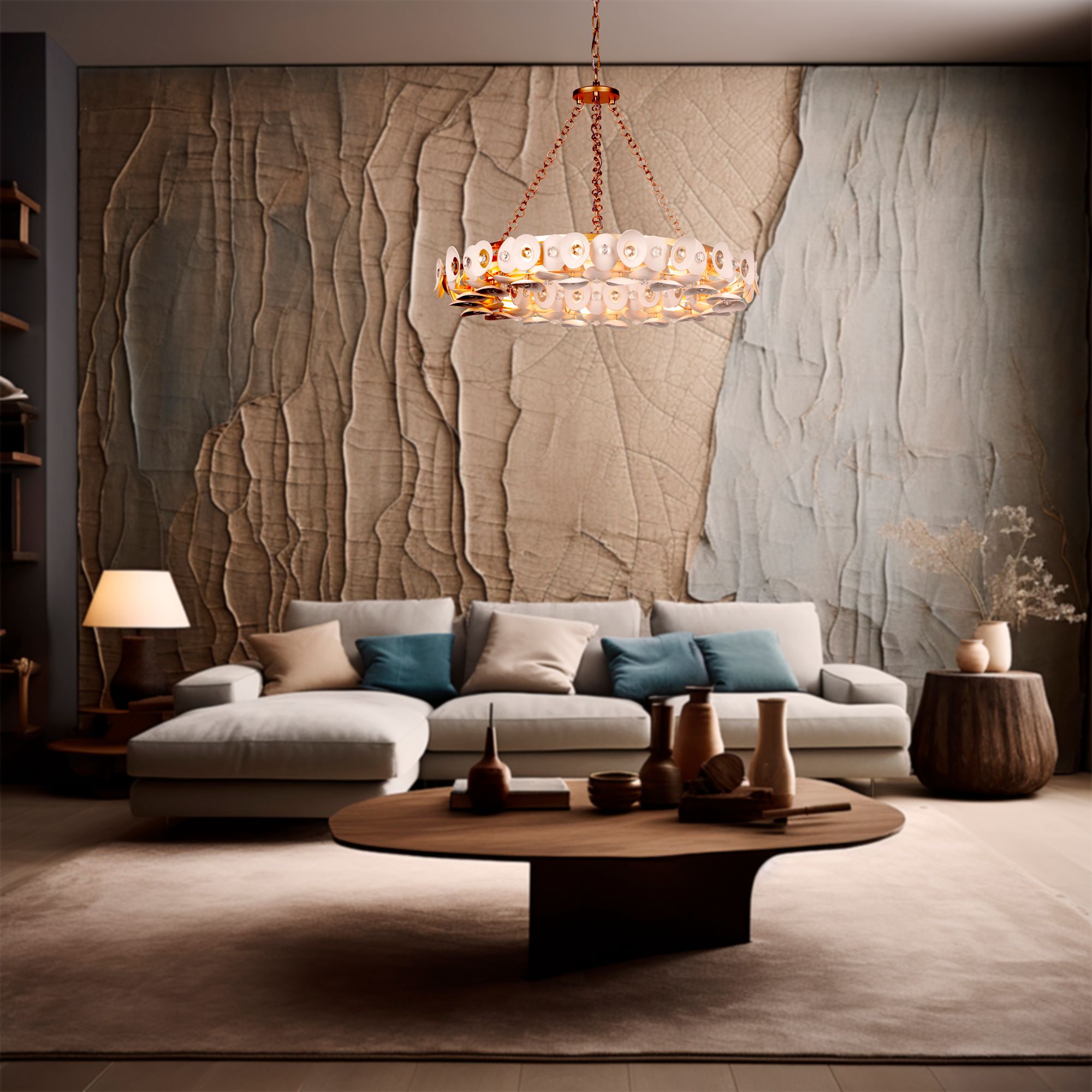 Metropolitan Niu 10-Light 34.5-in Fawn Gold Pendant with Shell Accents
