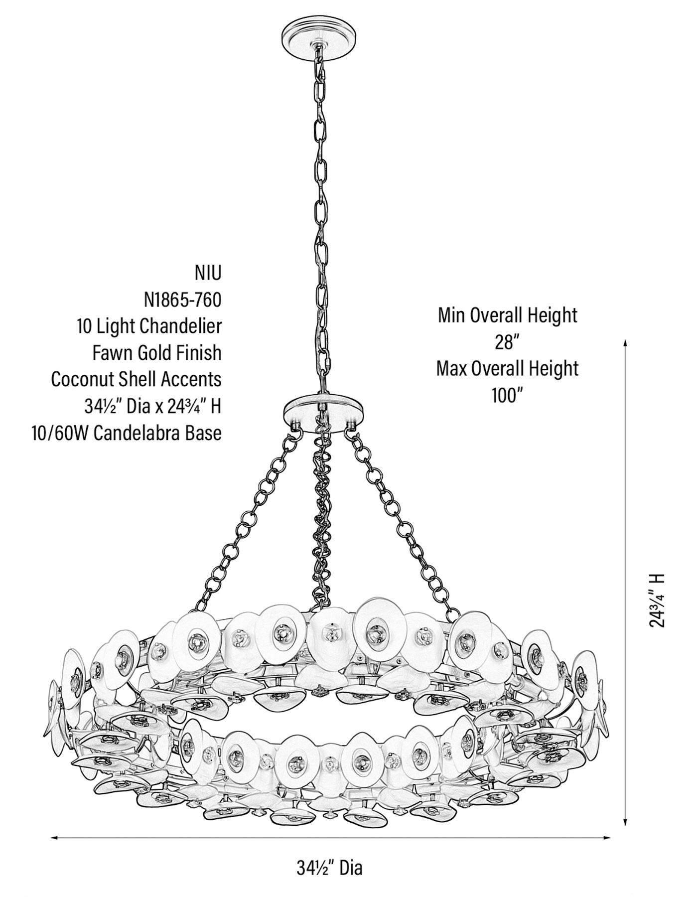 Image 4 Metropolitan Niu 10-Light Fawn Gold 34.5-in Dia Pendant more views