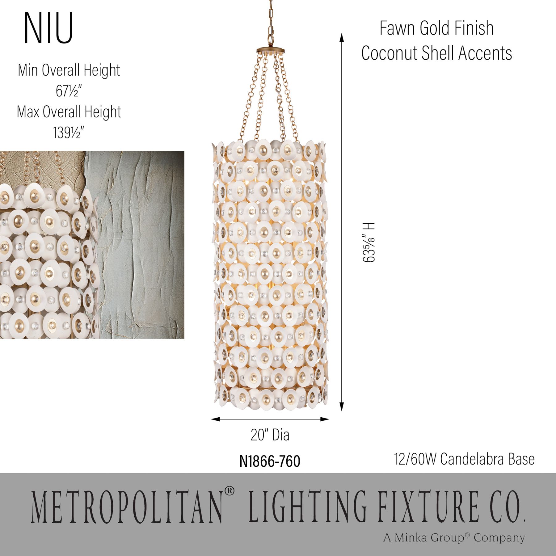 Metropolitan NIU 12-Light Fawn Gold Foyer Chandelier