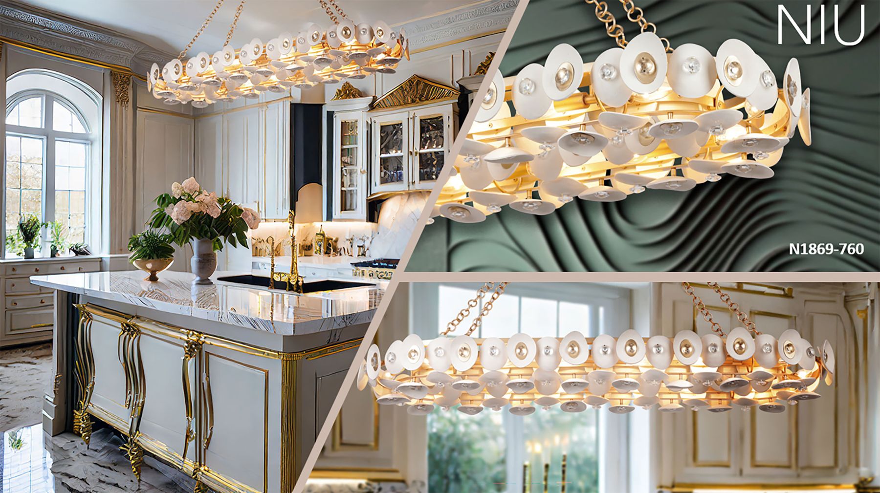 Metropolitan Niu 14-Lt 49-in Fawn Gold Linear Chandelier with Shell Accents