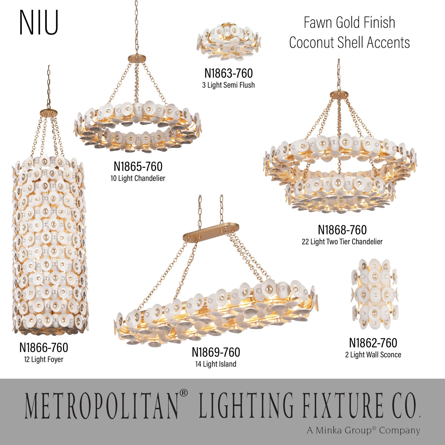 Metropolitan Niu 14-Lt 49-in Fawn Gold Linear Chandelier with Shell Accents