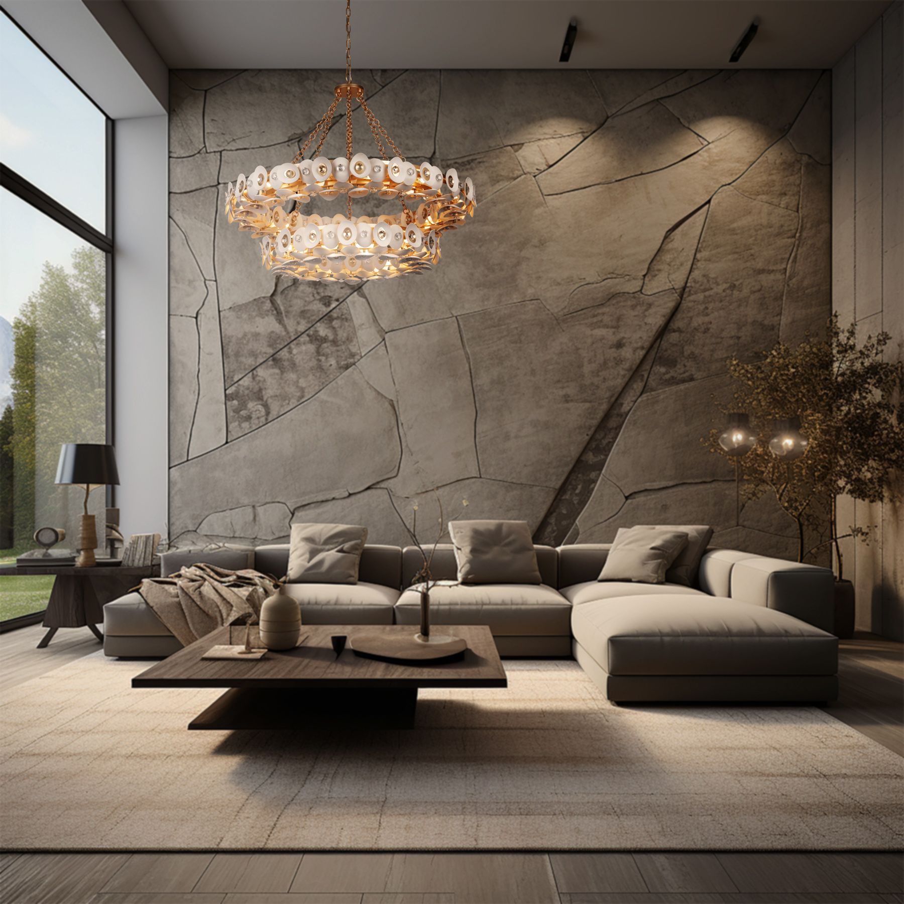 Image 7 Metropolitan Niu 22-Light 39-in Fawn Gold Chandelier with Shell Accents more views