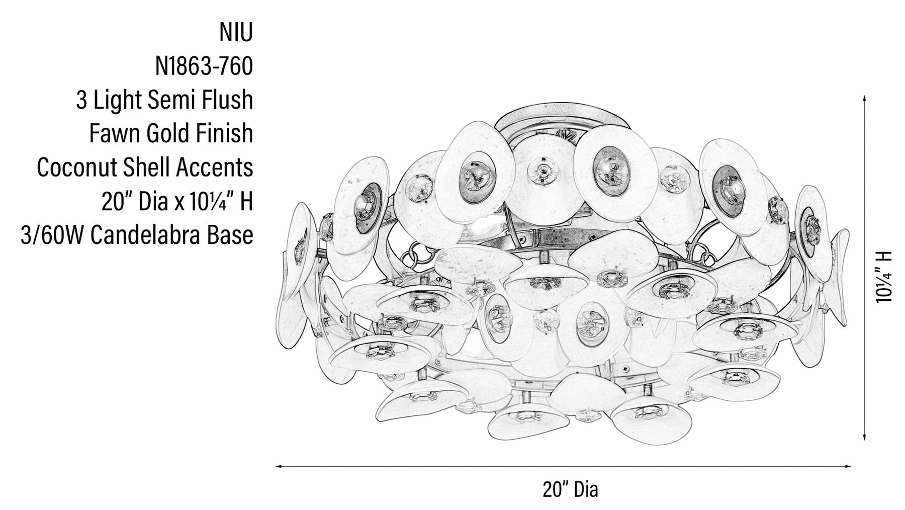 Image 3 Metropolitan Niu 3-Lt 20.5in Fawn Gold Semi-Flush with White Coconut Shells more views