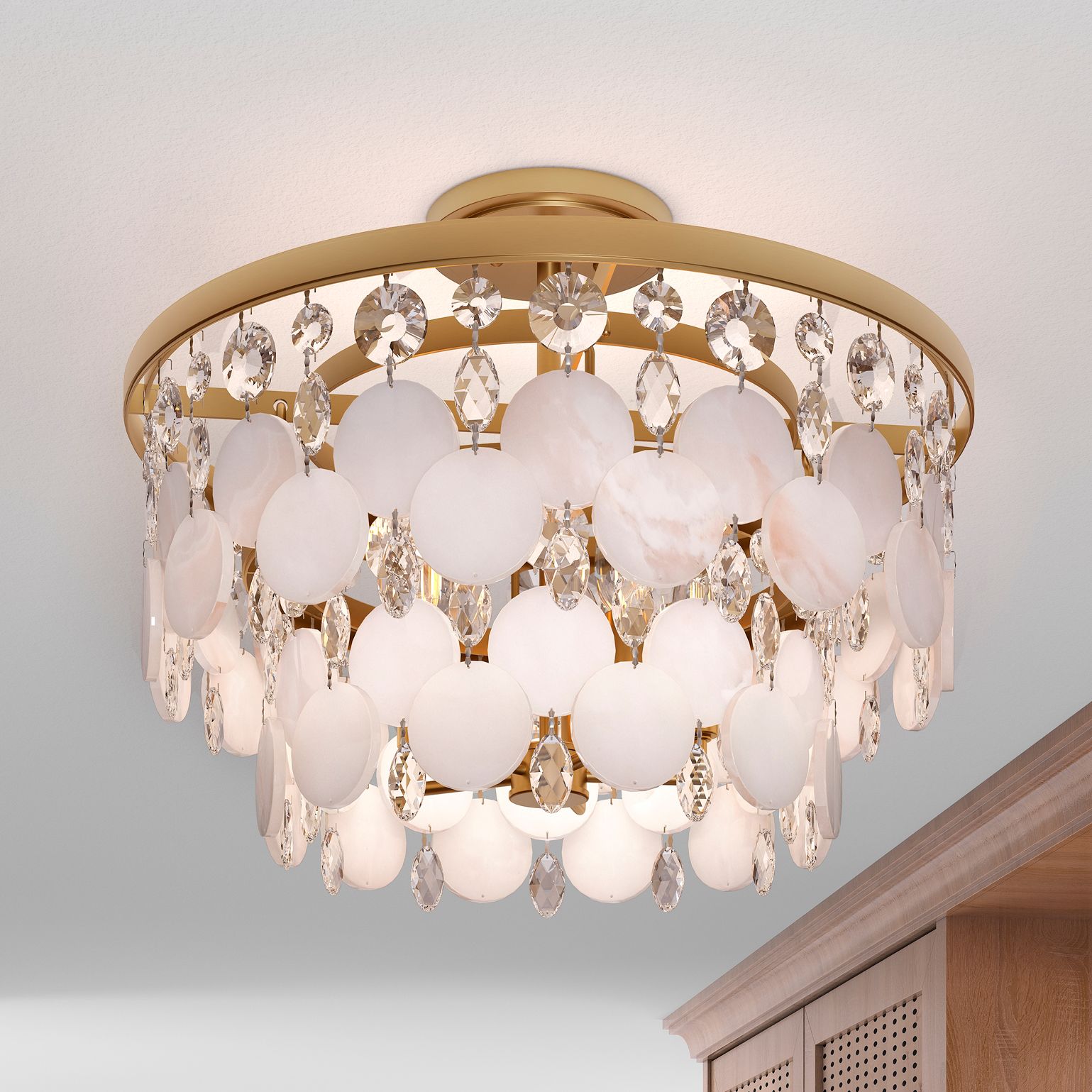 Thumbnail1 of Metropolitan Nova Mara 5-Light 22-in Painted Legacy Brass Semi-Flush Mount