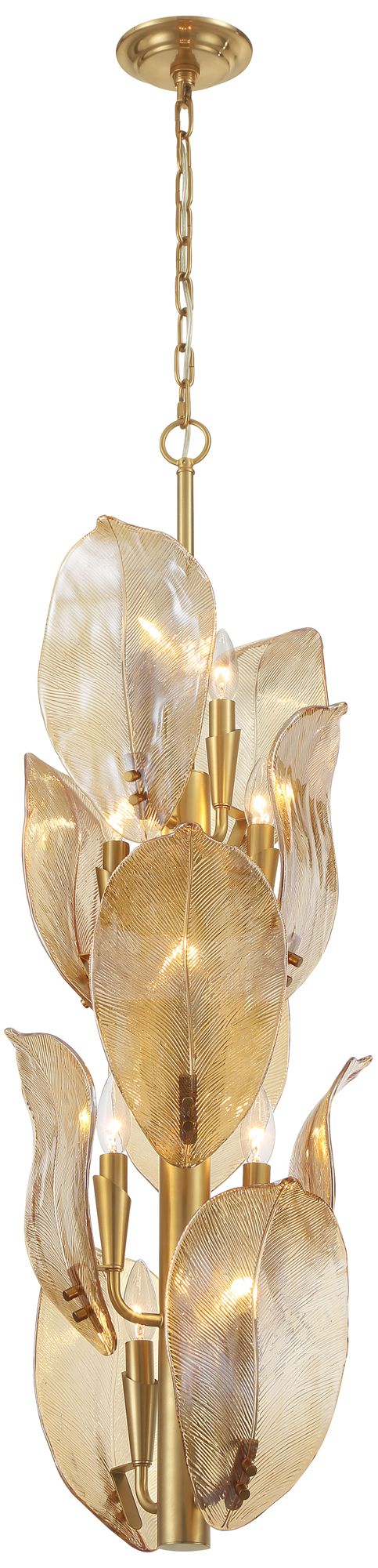 Metropolitan Orchid 10-Light 13-in Legacy Brass Pendant with Handmade Glass