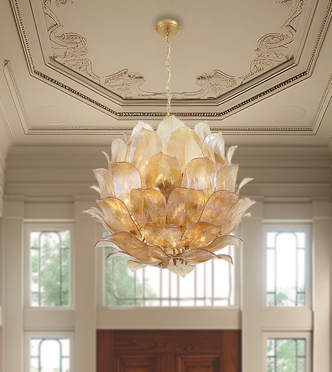 Metropolitan Orchid 24-Lt 35.5-in Legacy Brass Pendant with Handmade Glass