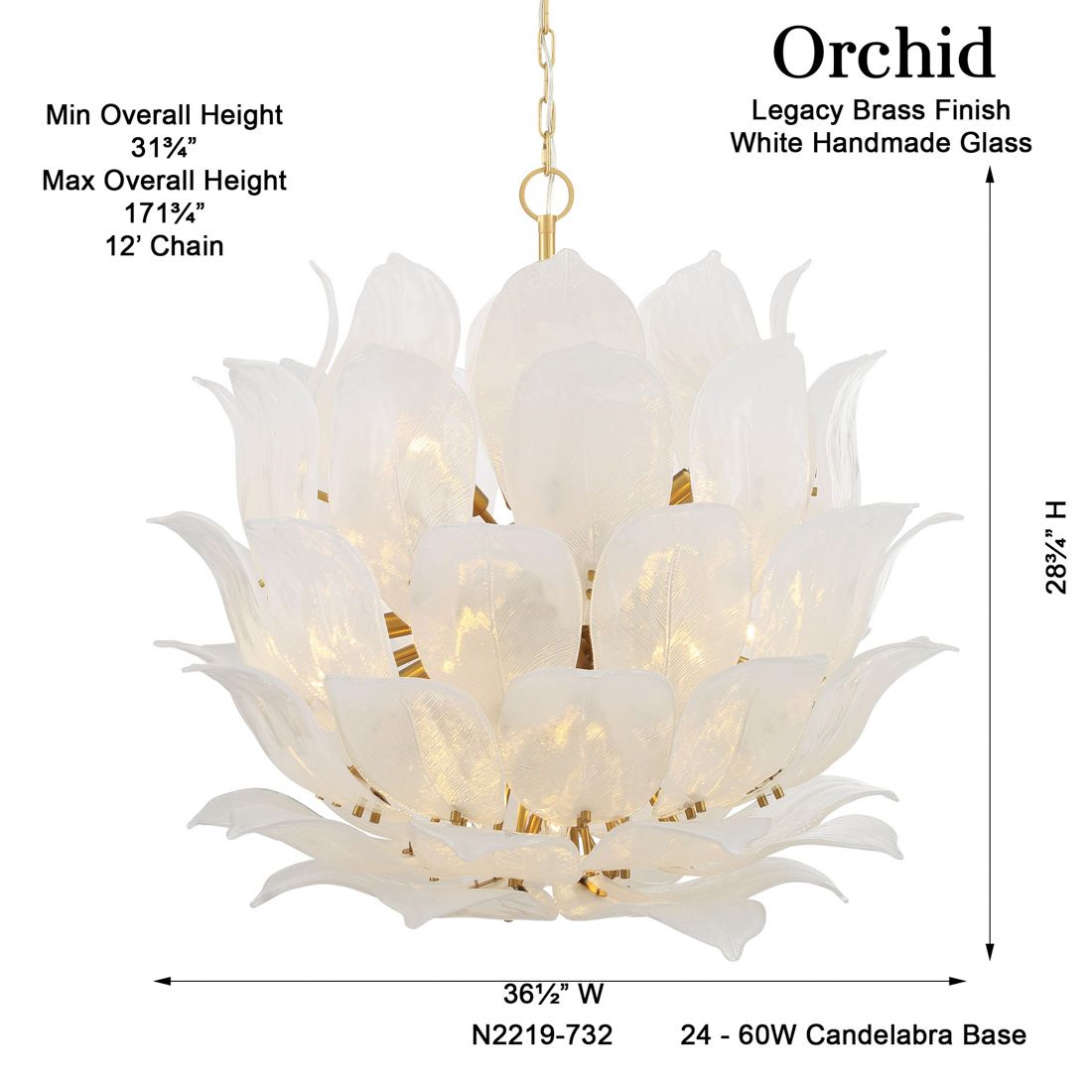 Metropolitan Orchid 24-Lt 35.5-in Legacy Brass Pendant with Handmade Glass