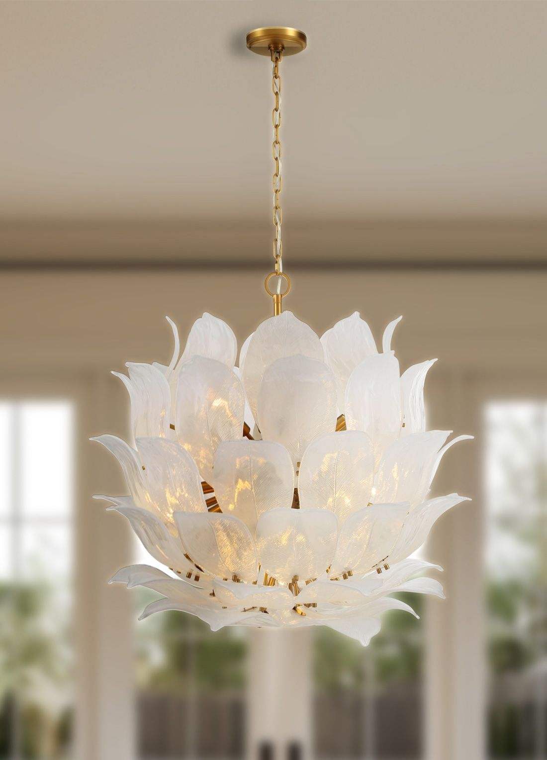 Metropolitan Orchid 24-Lt 35.5-in Legacy Brass Pendant with Handmade Glass