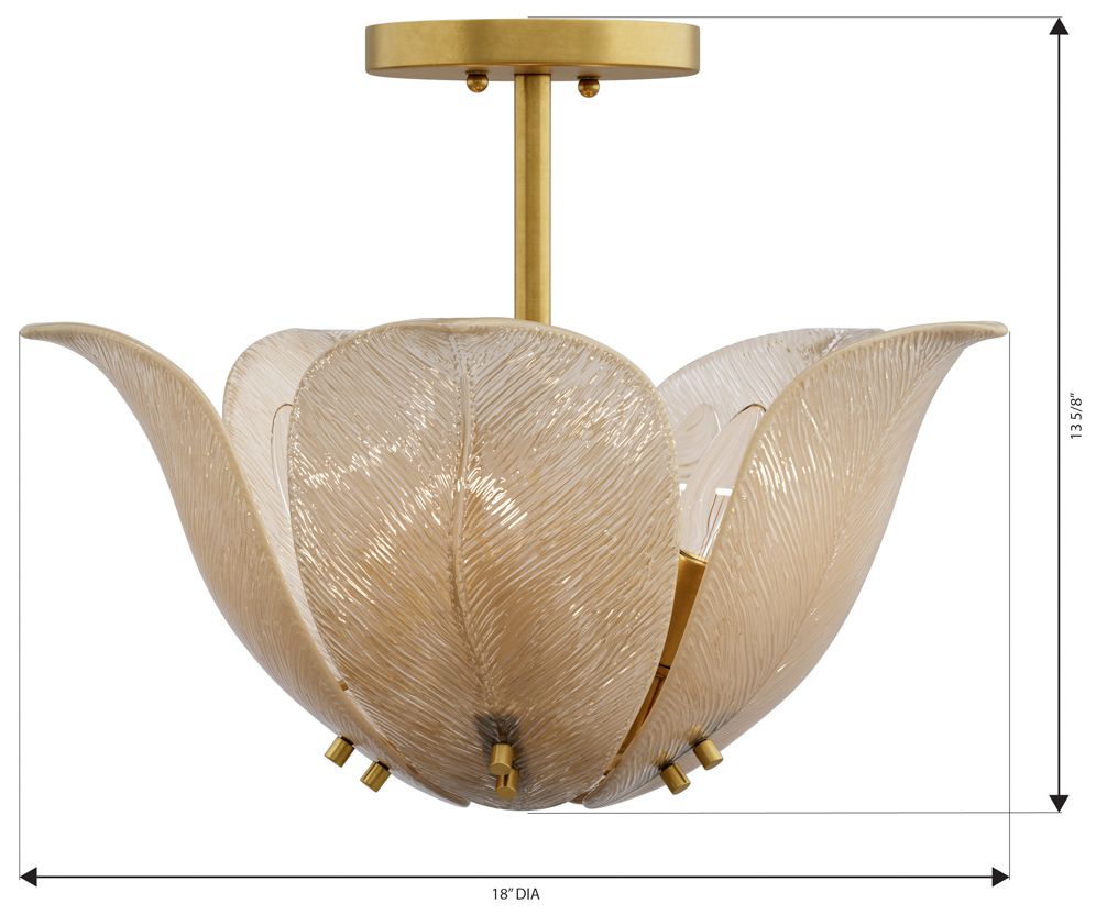Metropolitan Orchid 5-Light 18-in Legacy Brass and Amber Semi-Flush Mount
