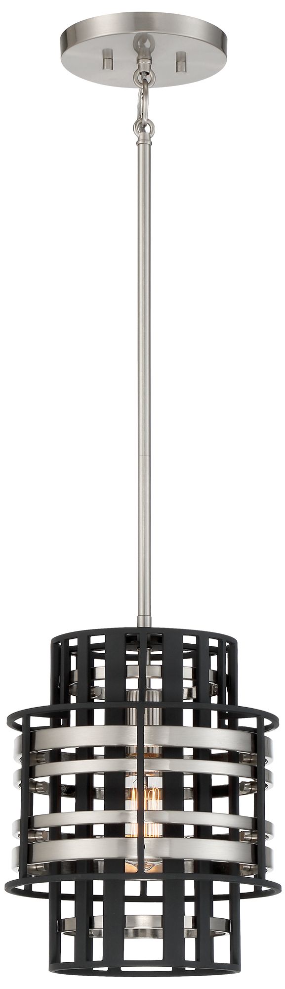 Image 2 Metropolitan Presten 1-Light Brushed Nickel and Sand Coal Mini-Pendant