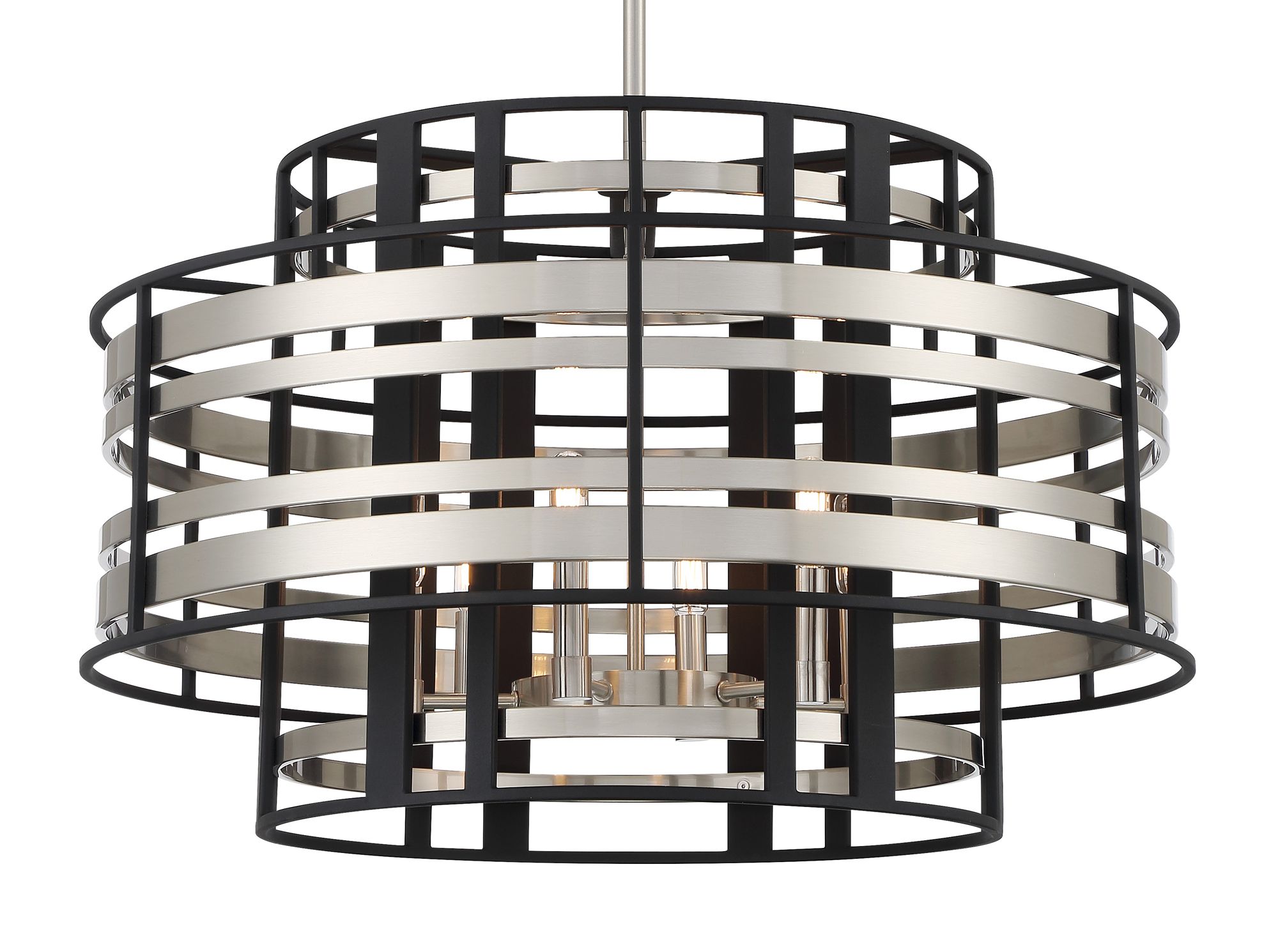 Image 2 Metropolitan Presten 6-Light Brushed Nickel and Coal Black Drum Pendant more views