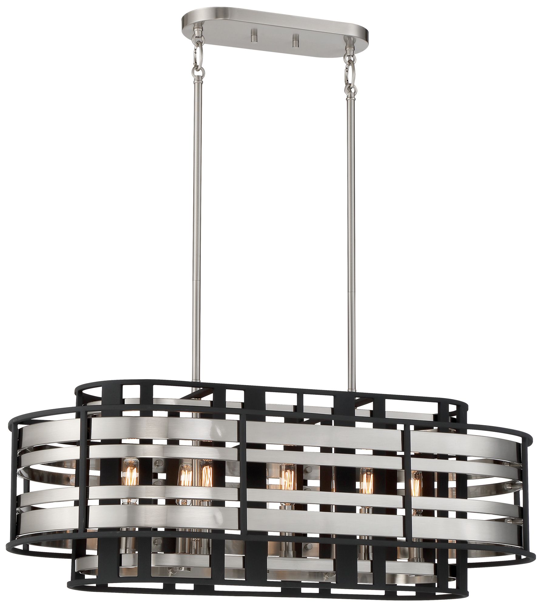Image 2 Metropolitan Presten 8-Light Brushed Nickel and Sand Coal Linear Chandelier