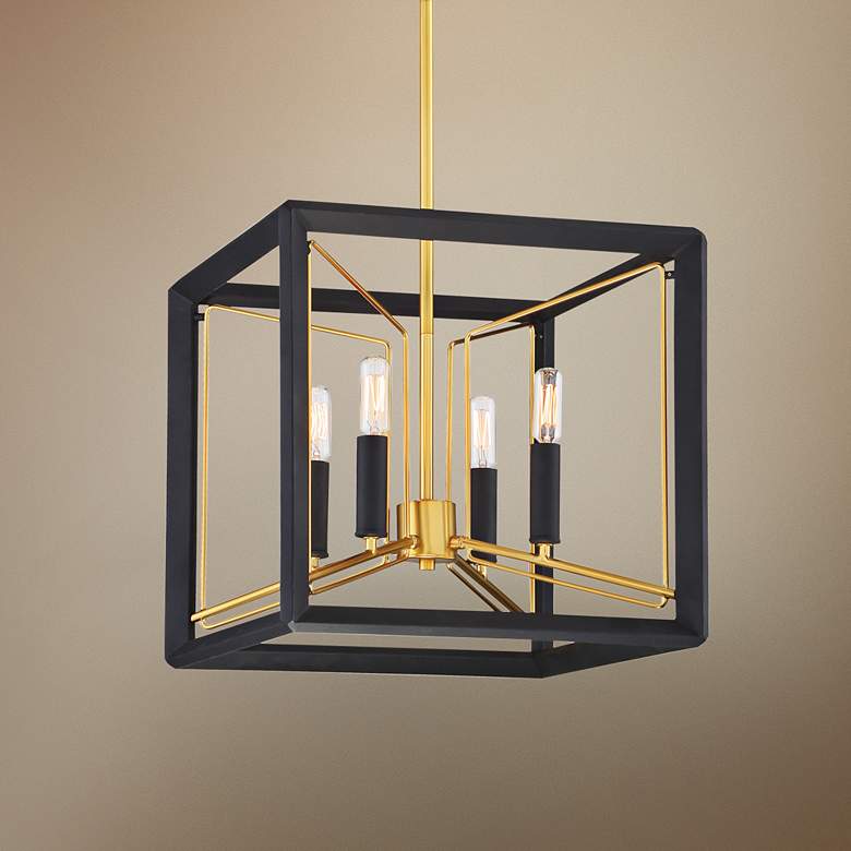 Image 1 Metropolitan Sable Point 14 1/4 inch Black and Gold 4-Light Cube Pendant