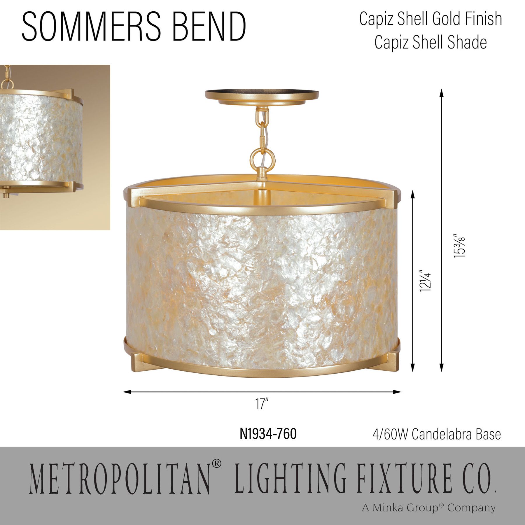 Metropolitan Sommers Bend 4-Light Fawn Gold 17-in Semi-Flush