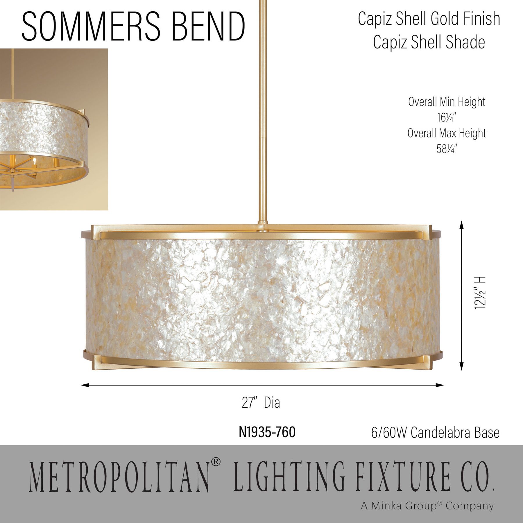 Metropolitan Sommers Bend 6-Light Fawn Gold 27-in Pendant