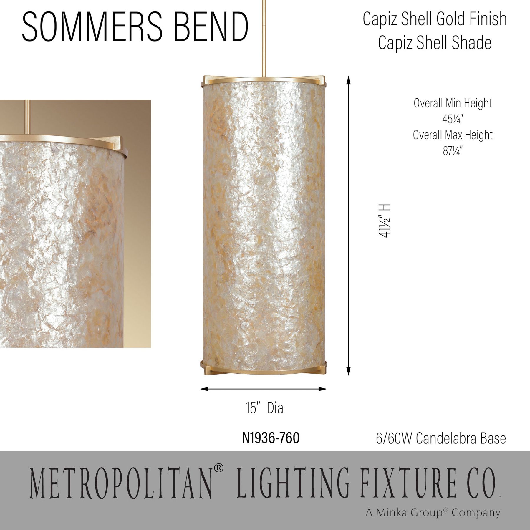 Metropolitan Sommers Bend 6-Light Fawn Gold Foyer Pendant