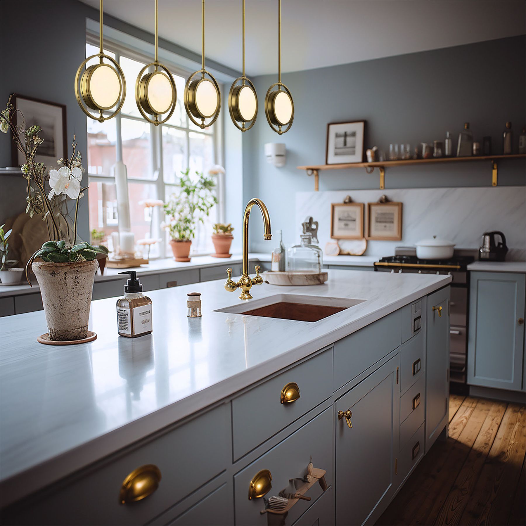 Metropolitan Spectr LED 5-Light Soft Brass Island Chandelier