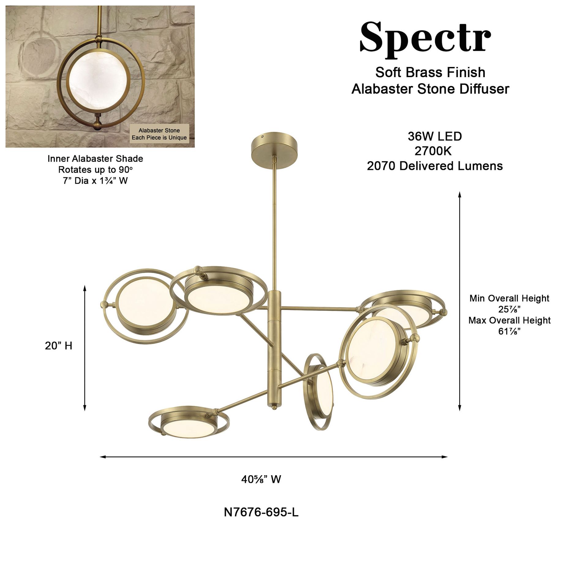 Metropolitan Spectr LED 6-Light Soft Brass Chandelier