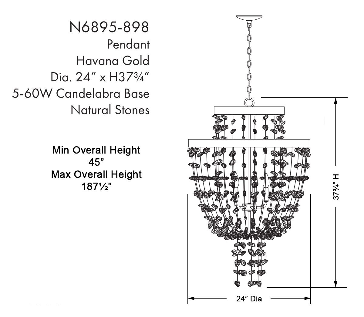 Image 6 Metropolitan Stonybrook 5-Lt 24-in Harvest Gold Pendant with Stone Shades more views