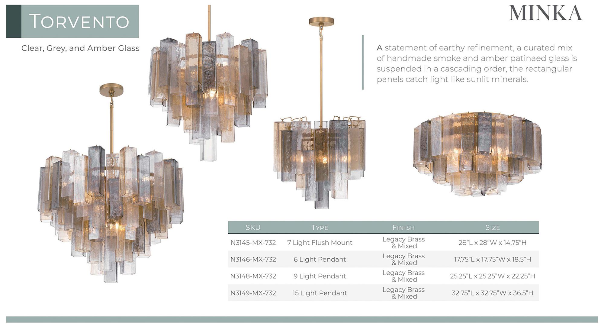 Image 7 Metropolitan Torvento 6-Lt 17.75-in Legacy Brass Pendant with Glass Shade more views