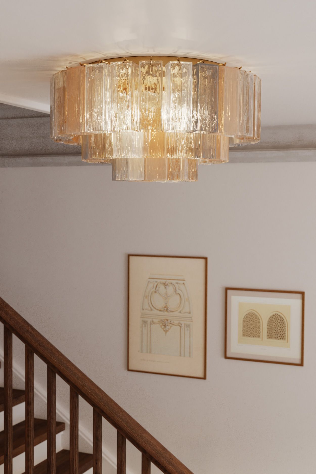 Metropolitan Torvento 7-Lt 28-in Legacy Brass Flush Mount with Mixed Glass