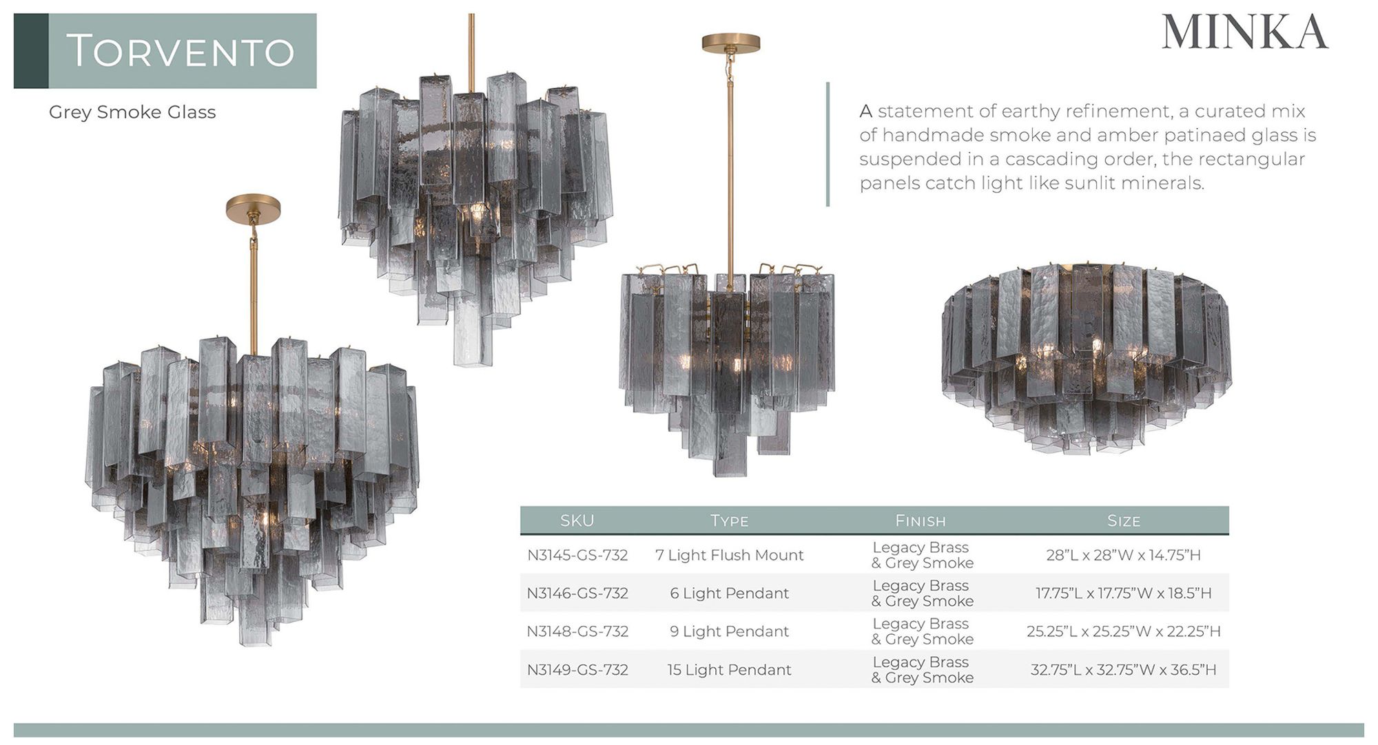 Metropolitan Torvento 9-Lt 25.25-in Legacy Brass Pendant with Glass Shade