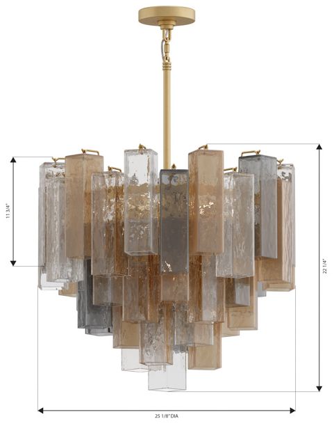Metropolitan Torvento 9-Lt 25.25-in Legacy Brass Pendant with Mixed Glass