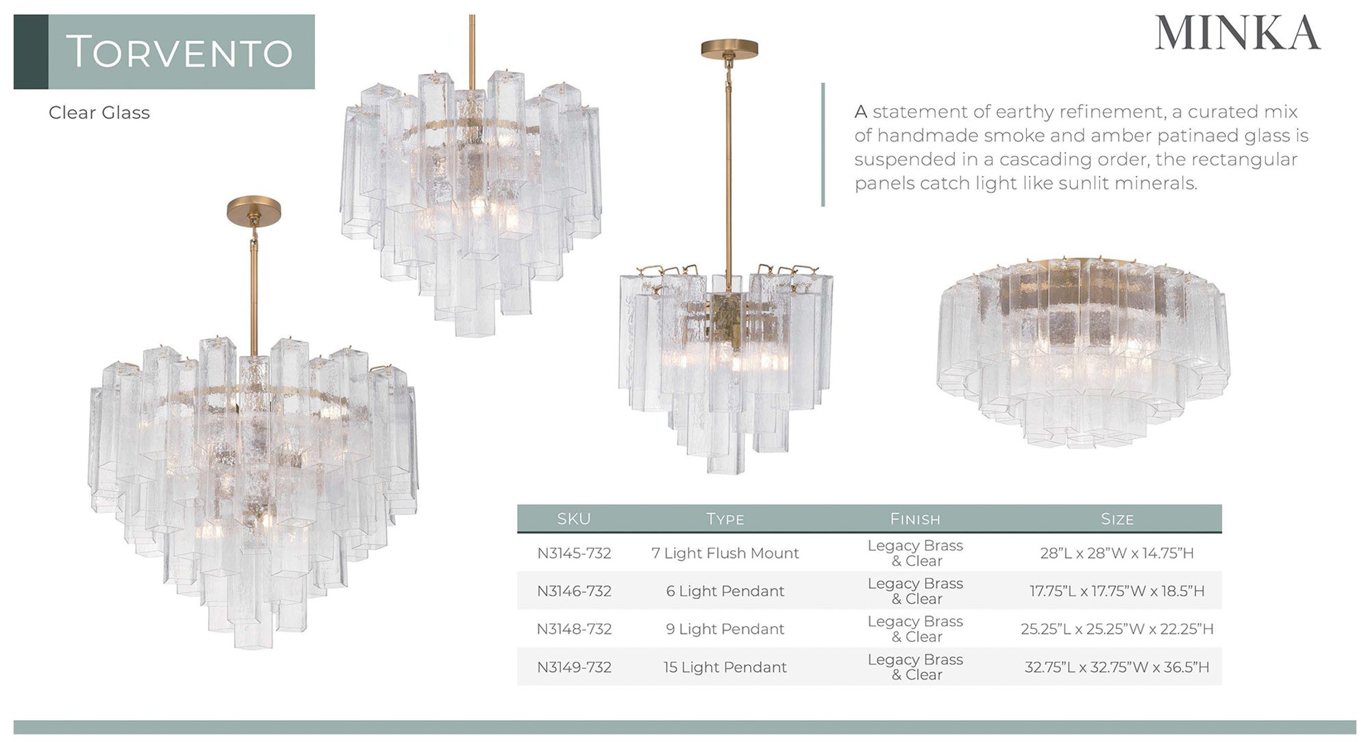 Metropolitan Torvento 9-Lt 25.25-in Legacy Brass Pendant with Mixed Glass