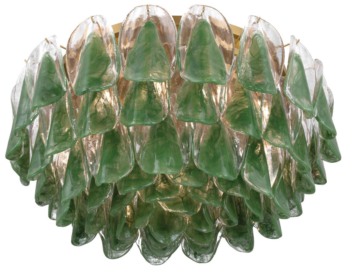 Metropolitan Verla Crest 11-Lt 31.25-in Brass Flush Mount with Green Glass
