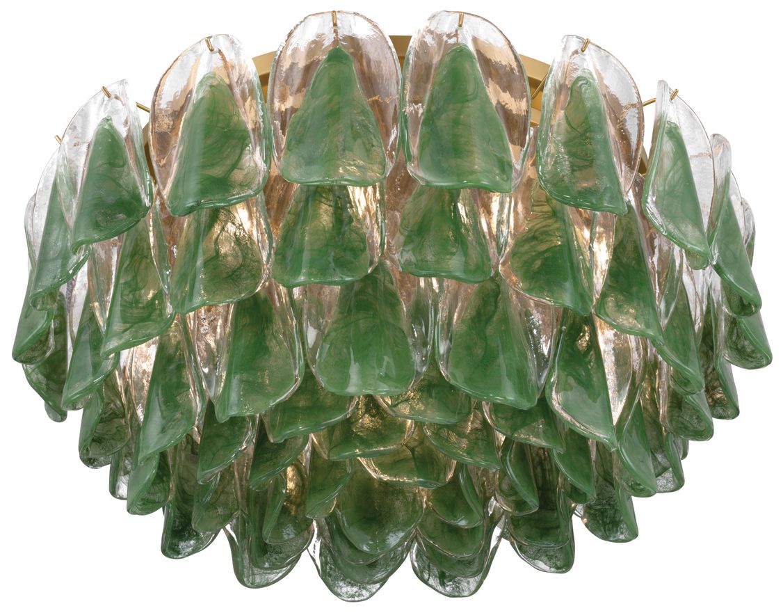 Image 2 Metropolitan Verla Crest 11-Lt 31.25-in Brass Flush Mount with Green Glass more views