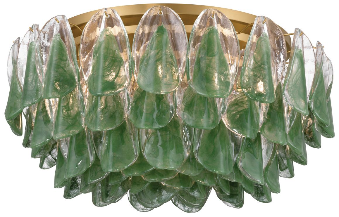 Image 4 Metropolitan Verla Crest 11-Lt 31.25-in Brass Flush Mount with Green Glass more views
