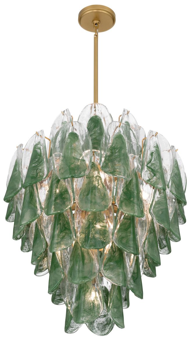 Image 2 Metropolitan Verla Crest 13-Lt 22.5in Legacy Brass Pendant with Green Glass more views