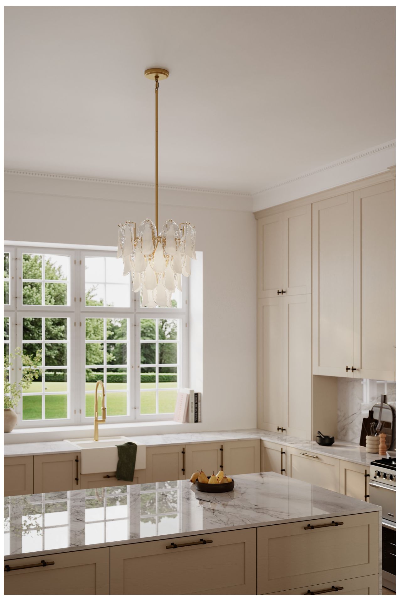 Image 4 Metropolitan Verla Crest 5-Lt 18-in Legacy Brass Pendant with White Glass more views