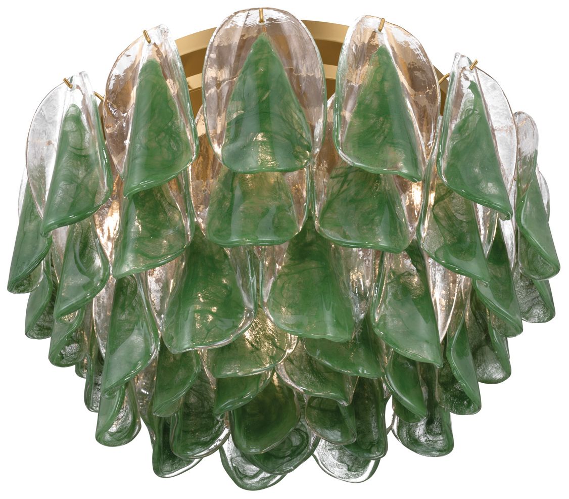 Image 3 Metropolitan Verla Crest 6-Lt 24.25-in Brass Flush Mount with Green Glass more views