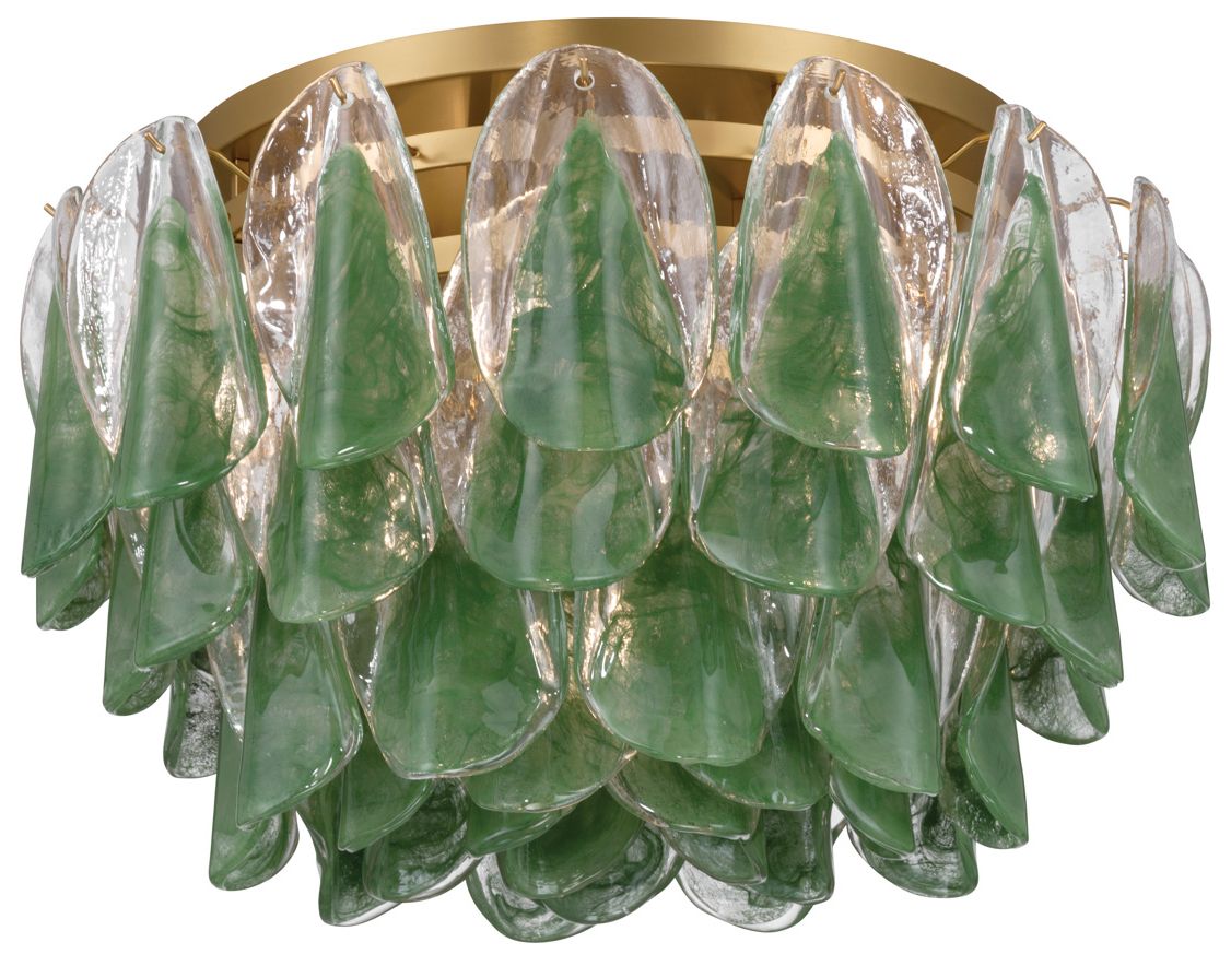 Image 5 Metropolitan Verla Crest 6-Lt 24.25-in Brass Flush Mount with Green Glass more views
