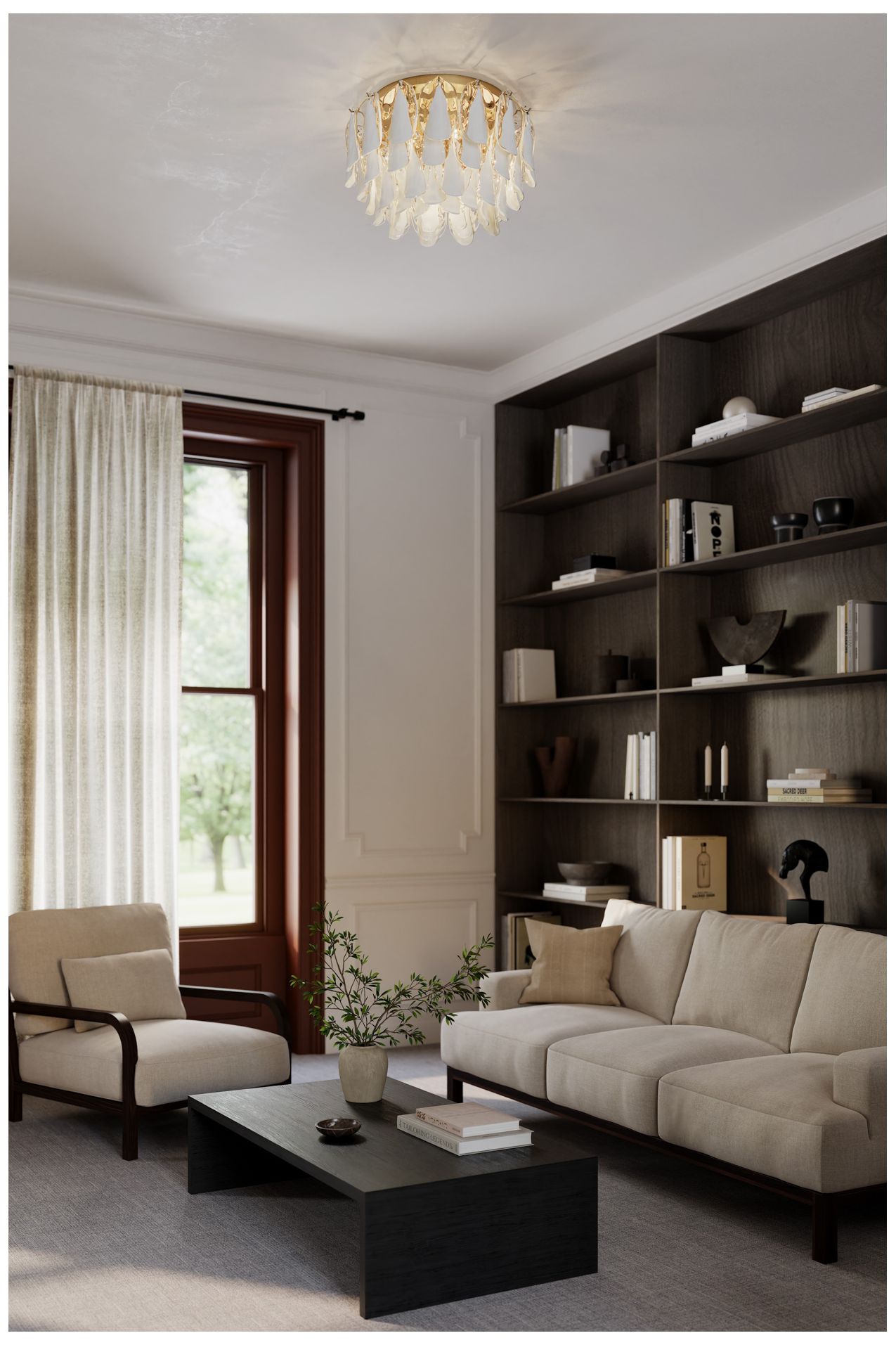 Image 4 Metropolitan Verla Crest 6-Lt 24.25-in Brass Flush Mount with White Glass more views