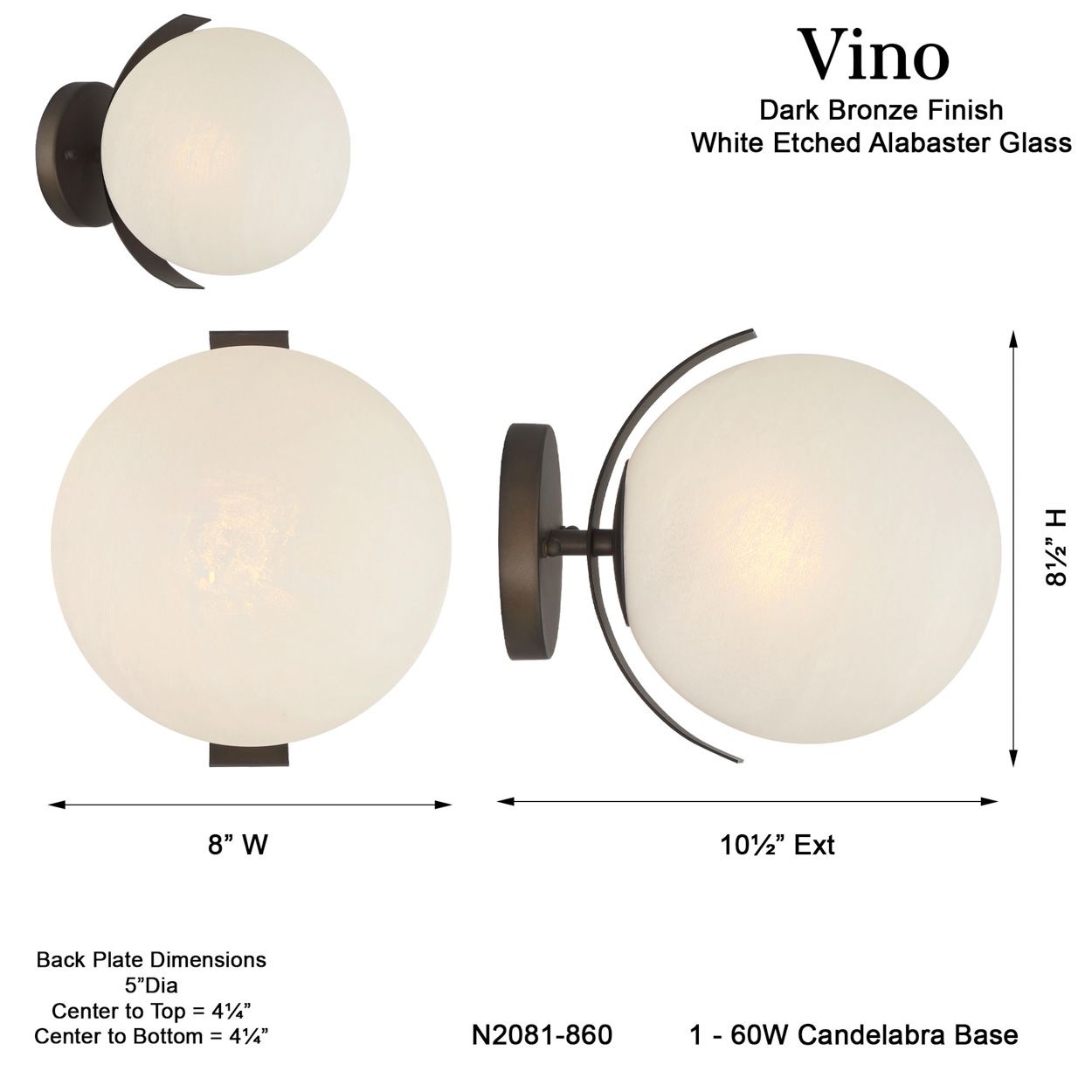 Metropolitan Vino 1-Light 8-in Dark Bronze Indoor Wall Sconce