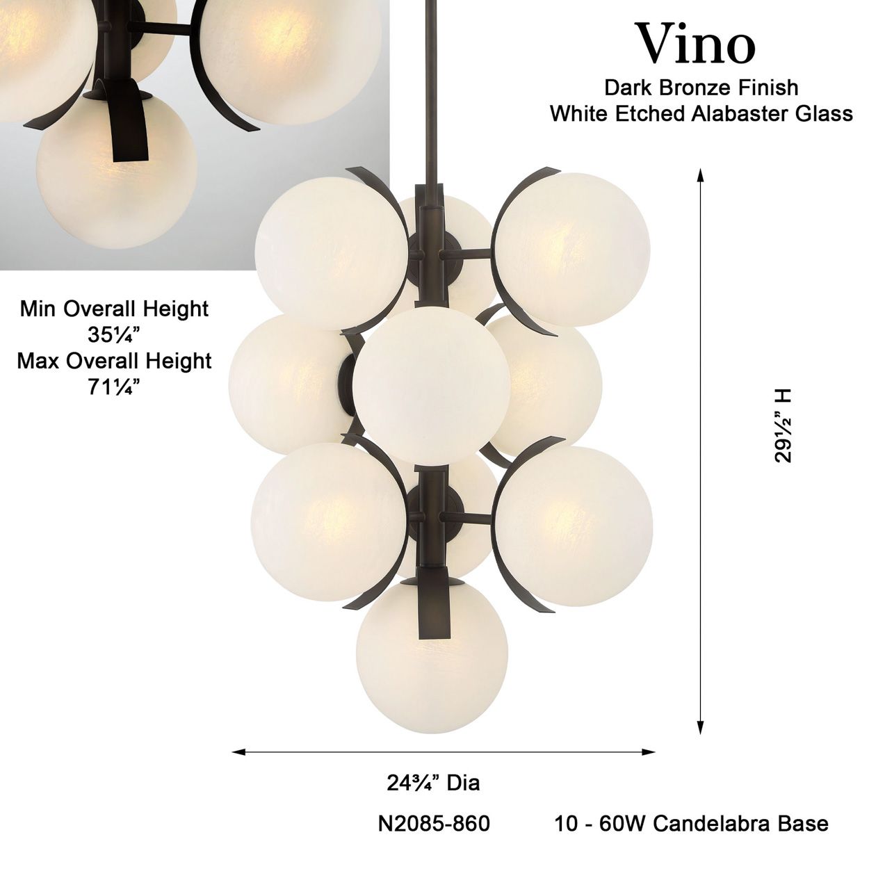 Metropolitan Vino 10-Lt 24.75-in Dark Bronze Pendant with Alabaster Shade