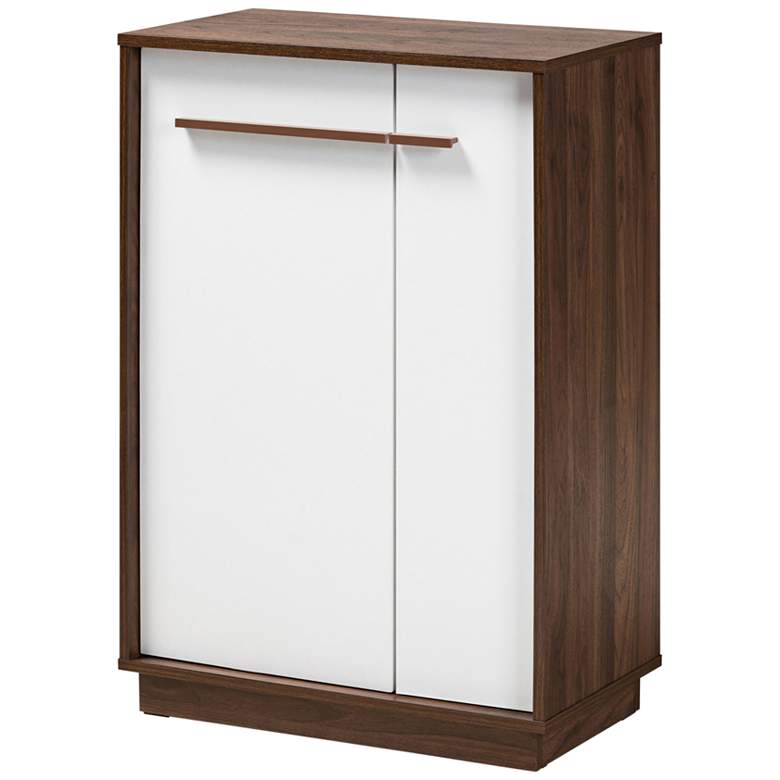 Image 2 Mette White and Walnut 5-Shelf Wood Entryway Shoe Cabinet