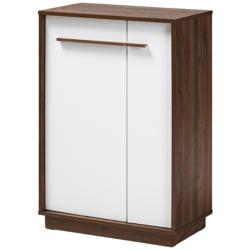Mette White and Walnut 5-Shelf Wood Entryway Shoe Cabinet