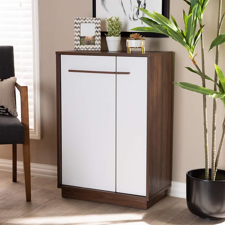 Image 1 Mette White and Walnut 5-Shelf Wood Entryway Shoe Cabinet