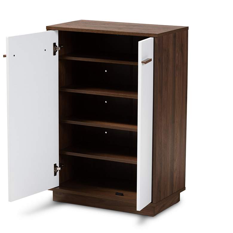 Image 3 Mette White and Walnut 5-Shelf Wood Entryway Shoe Cabinet more views