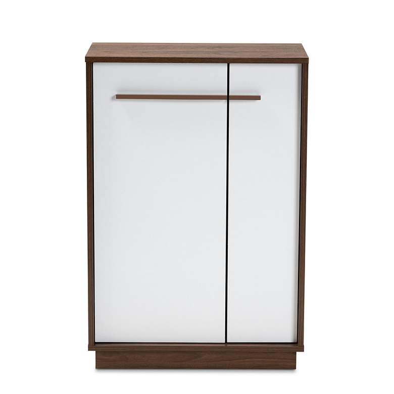 Image 4 Mette White and Walnut 5-Shelf Wood Entryway Shoe Cabinet more views