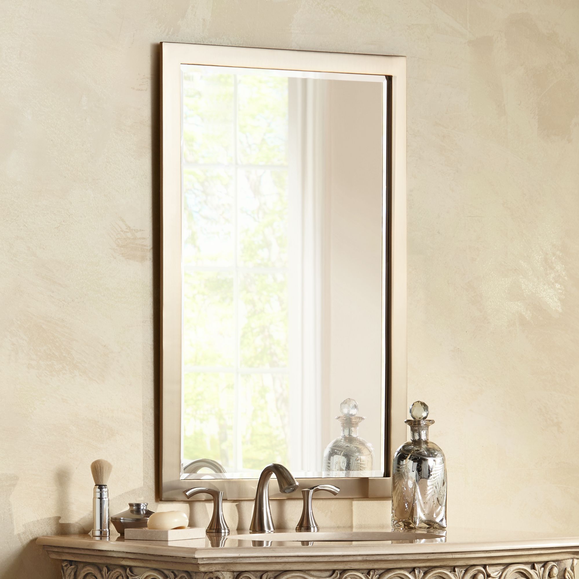 Image 5 Metzeo French Brass 22" x 33" Rectangular Wall Mirrors Set of 2 more views